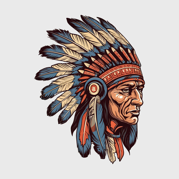 Vintage retro mnimial modern apache chief native american tribe character person. Can be used for logo, emblem or graphic design. Graphic Art. Vector Illustration.