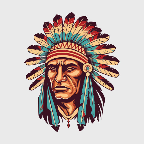 Vintage retro mnimial modern apache chief native american tribe character person. Can be used for logo, emblem or graphic design. Graphic Art. Vector Illustration.