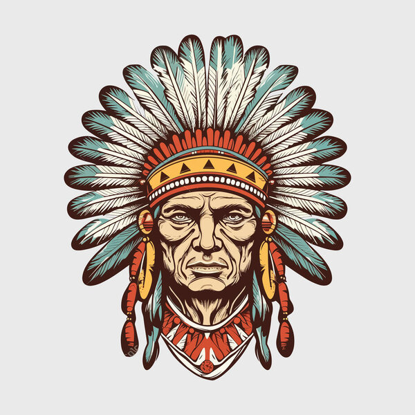 Vintage retro mnimial modern apache chief native american tribe character person. Can be used for logo, emblem or graphic design. Graphic Art. Vector Illustration.