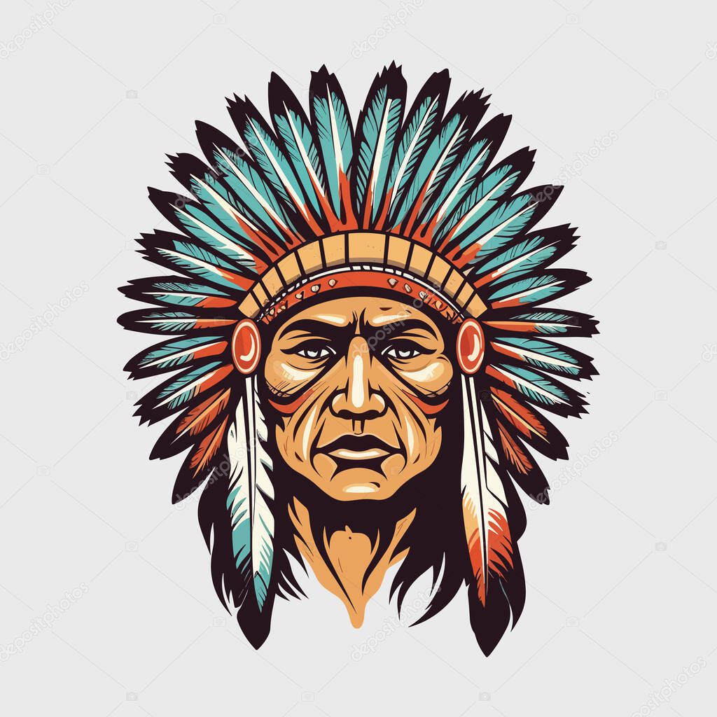 Vintage retro mnimial modern apache chief native american tribe character person. Can be used for logo, emblem or graphic design. Graphic Art. Vector Illustration.