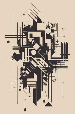 Vintage retro monochrome decorative poster with abstract geometry ink. Inspired by Banksy style. Graphic Art. Vector clipart