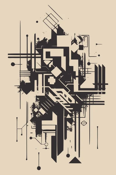 Vintage Retro Monochromatyczny Plakat Dekoracyjny Abstrakcyjnym Tuszem Geometrycznym Zainspirowany Stylem — Wektor stockowy