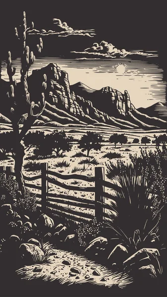 Montaña Desierto Texas Fondo Paisaje Salvaje Oeste Aventura Explorar Ambiente — Archivo Imágenes Vectoriales
