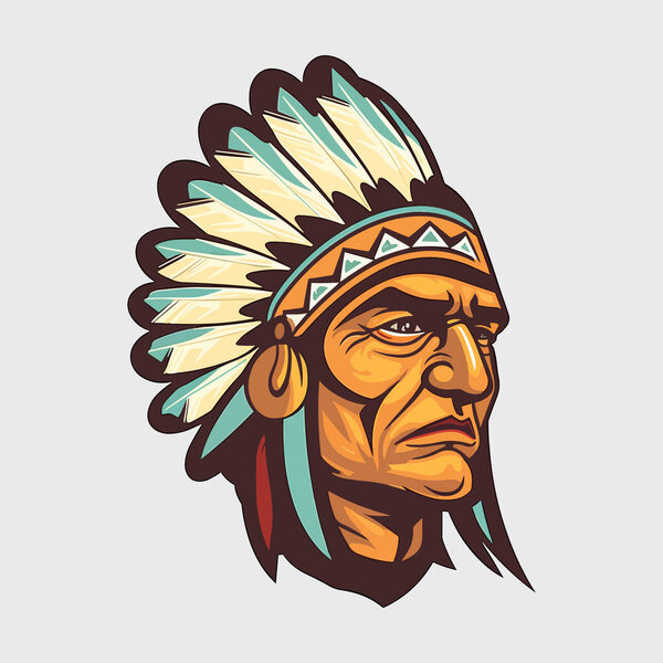 Vintage retro mnimial modern apache chief native american tribe character person. Can be used for logo, emblem or graphic design. Graphic Art. Vector	