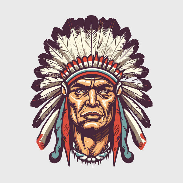 Vintage retro mnimial modern apache chief native american tribe character person. Can be used for logo, emblem or graphic design. Graphic Art. Vector	