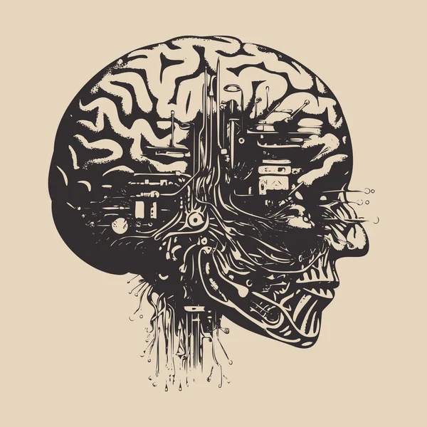 Engraving Vintage Retro Illustration Future Education System Artificial Intelligence Brain — Wektor stockowy