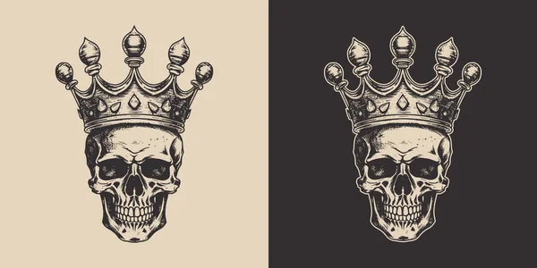 Set Vintage Retro Scary Hipster Cawboy Skull King Crown Can — Image vectorielle
