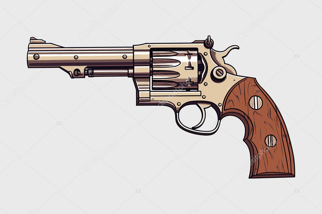 Vintage retro western wild west hand gun revolver cowboy. Cartoon logo emblem style. Graphic Art. Vector Illustration.