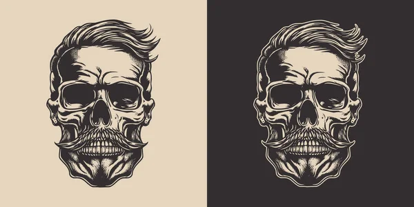 Set Vintage Retro Scary Hipster Skull Can Used Emblem Logo — Wektor stockowy