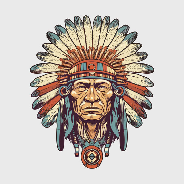 Vintage retro mnimial modern apache chief native american tribe character person. Can be used for logo, emblem or graphic design. Graphic Art. Vector. Illustration
