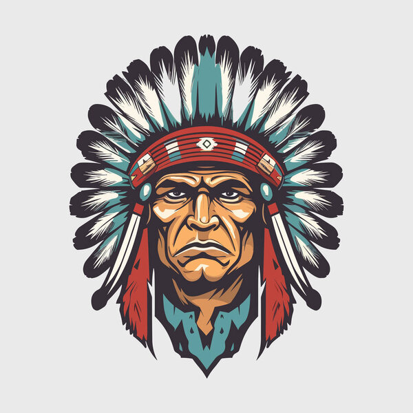 Vintage retro mnimial modern apache chief native american tribe character person. Can be used for logo, emblem or graphic design. Graphic Art. Vector. Illustration