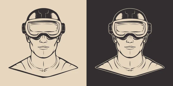 Vintage Retro Engraving Hand Drawn Virtual Reality Mask Headset Helmet — Stock Vector