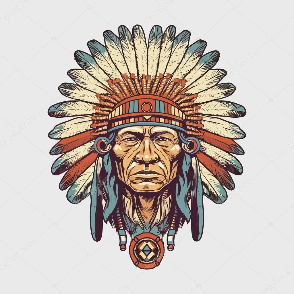 Vintage retro mnimial modern apache chief native american tribe character person. Can be used for logo, emblem or graphic design. Graphic Art. Vector. Illustration