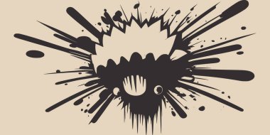 Klasik retroo karton çizgi roman mürekkebi soyut çizim dokusu arka planı ve büyük bir atomik patlama. Grafik Sanatı