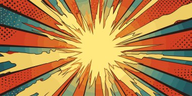 Klasik retro çizgi roman seti, çizgi roman kapağı, güneş patlaması patlama patlaması. Grafik tasarımı ya da illüstrasyon için kullanılabilir. Grafik biçimi