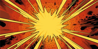 Klasik retro çizgi roman seti, çizgi roman kapağı, güneş patlaması patlama patlaması. Grafik tasarımı ya da illüstrasyon için kullanılabilir. Grafik biçimi