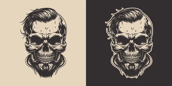 Set Vintage Retro Scary Skull Can Used Emblem Logo Badge — Stock Vector