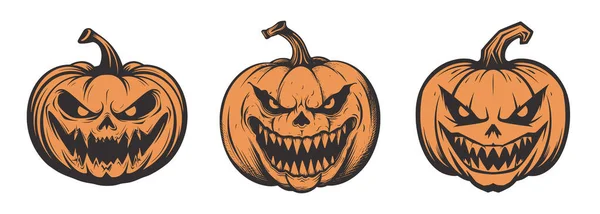 Sada Strašidelných Strašidelných Strašidelných Halloweenských Dýňových Luceren Tradiční Podzimní Symbol — Stockový vektor
