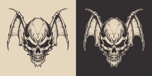Vintage Retro Halloween Bat Bird Skull Anatomy Head Spooky Scary — Stock Vector