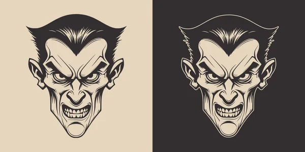 Vintage Retro Halloween Wampir Dracula Postać Twarz Portret Przerażający Przerażający — Wektor stockowy