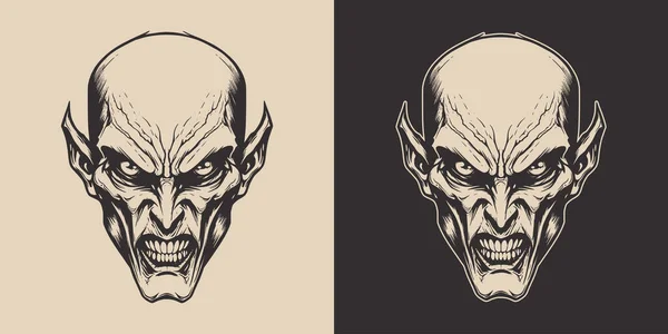 Vintage Retro Halloween Vampire Dracula Character Face Portrait Spooky Scary — Stock Vector