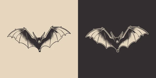 Vintage Retro Halloween Morcego Pássaro Assustador Elemento Horror Assustador Arte —  Vetores de Stock