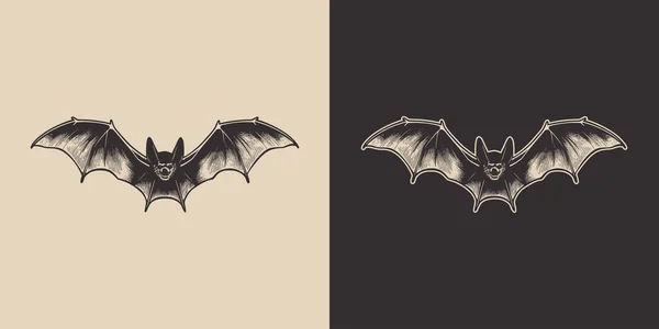 Vintage Retro Halloween Bat Bird Spooky Scary Horror Element Monochrome — Stock Vector