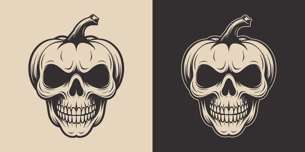 Vintage Rétro Halloween Crâne Citrouille Effrayant Élément Horreur Effrayant Art — Image vectorielle