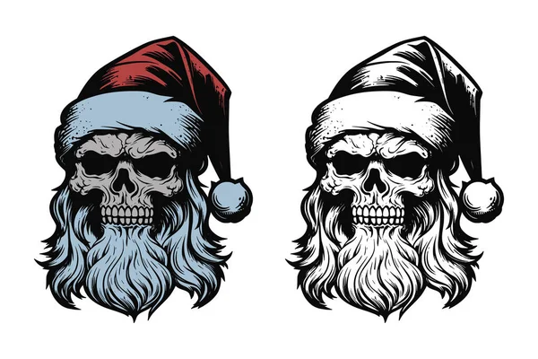一套复古纹身可怕可怕可怕可怕的骷髅骷髅帽爪 圣诞佳节快乐圣诞佳节在海报之间 图形艺术 雕刻矢量风格 矢量图形