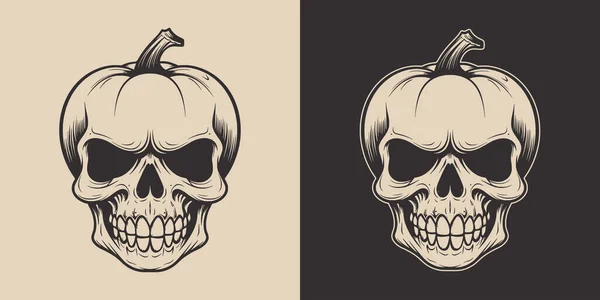 Vintage Rétro Halloween Crâne Citrouille Effrayant Élément Horreur Effrayant Art — Image vectorielle