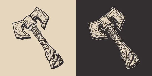 Sada Vikingských Sekerových Mečů Grafické Umění Vektor Ručně Kreslený Prvek — Stockový vektor
