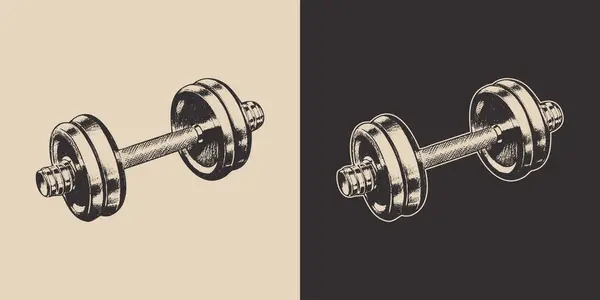 stock vector Set of vintage retro barbell. Gym fit powerlifting bodybuilding inspirational strong life power motivation. Graphic Art. Vector Illustration.