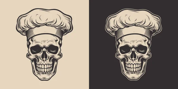 Set Vintage Skull Cook Chef Hat Uniform Can Used Restaurant — Stock Vector