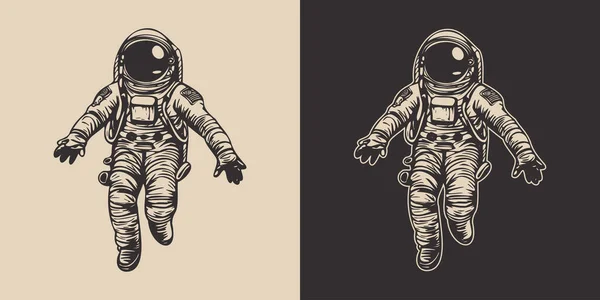 Set Vintage Retro Astronaut Nasa Future Space Adventure Explore Galaxy — Stock Vector