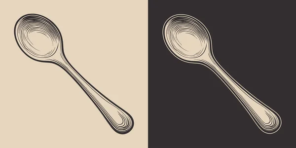 ヴィンテージスプーンスチールメタルセット レストランのフードメニューエンブレムロゴに使用できます グラフィックアート ベクター 彫刻スタイルの手描き要素 — ストックベクタ