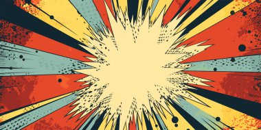 VIntage retro comics boom explosion crash bang cover book design with light and dots. Can be used for decoration or graphics. Graphic Art.	