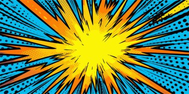 Vintage retro çizgi romanlar patlama patlama patlama patlama patlama kitap kapağı tasarımı ışık ve noktalarla. Dekorasyon ya da grafik için kullanılabilir. Grafik Sanatı. Vektör