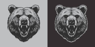 Eski model oymacılık stili ahşap çizim ayı suratlı portre resminin çizimi