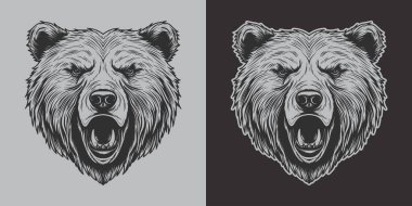 Eski model oymacılık stili ahşap çizim ayı suratlı portre resminin çizimi