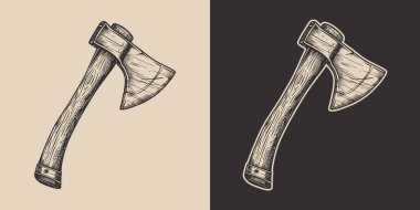 Eski model oymacılık stili ahşap çizim savaş marangozluğu kereste fabrikası ahşap baltası boyası.