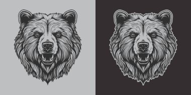 Eski model oymacılık stili ahşap çizim ayı suratlı portre resminin çizimi