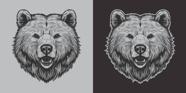 Eski model oymacılık stili ahşap çizim ayı suratlı portre resminin çizimi