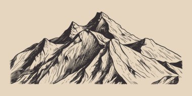 Eski moda oymacılık tarzı ahşap kesim çizimi Mountain Rock Hill Zirvesi çizimi