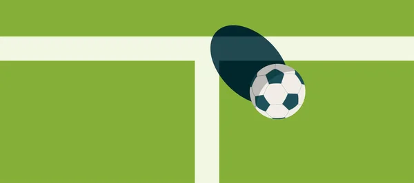 Soccer Ball Standing Center Line Green Field — Stock Vector