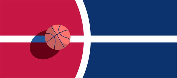 Balle Basket Debout Sur Ligne Blanche Sur Fond Bleu — Image vectorielle