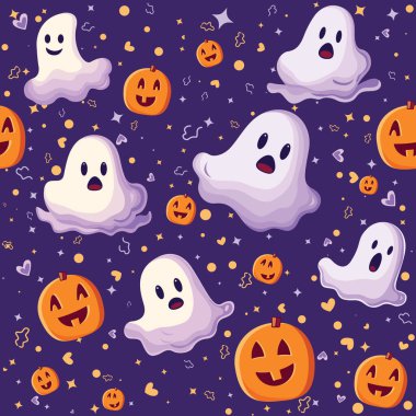 Cadılar Bayramı Partisi şablonu, hayaletler, arka planda balkabağı kutlaması, Cadılar Bayramı afişi, parti davetiyesi, gülümseyen Jack, komik hayaletler, mor arka planda balkabağı hayaletleri, kusursuz cadılar bayramı duvar kağıdı. 