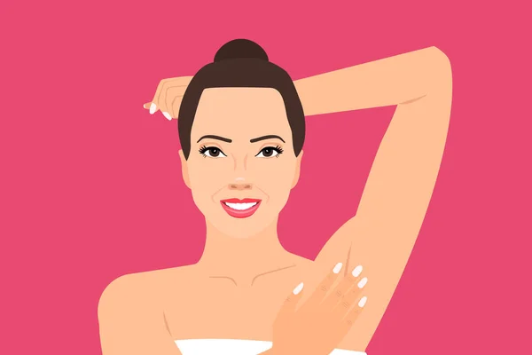 Pretty Woman Showing Armpit Laser Epilation Hair Removal Vector Illustration — Stock Vector
