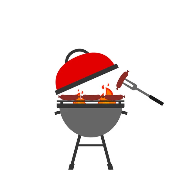 Barbecue Grill Cuisson Saucisses Sur Feu Vecteur Illustration — Image vectorielle