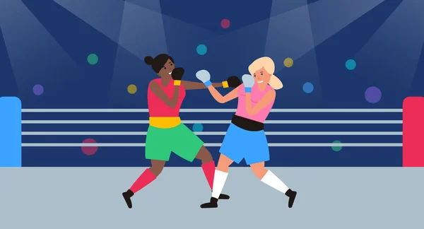 stock vector two women professional boxers boxing in ring vector illustration