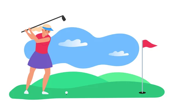Kadın Golf Oynuyor Açık Hava Vektör Illüstrasyonu — Stok Vektör